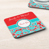 Blau, Rot, weißer Damast Hochzeitsstift Untersetze Untersetzer (Linke Seite)