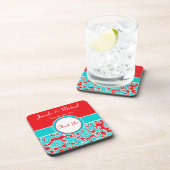 Blau, Rot, weißer Damast Hochzeitsstift Untersetze Untersetzer (Rechte Seite)