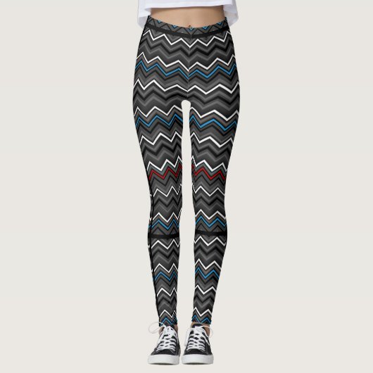 Blau/Rot Zig Zag mit schwarzem Striping..Diabetes Leggings (Vorderseite)