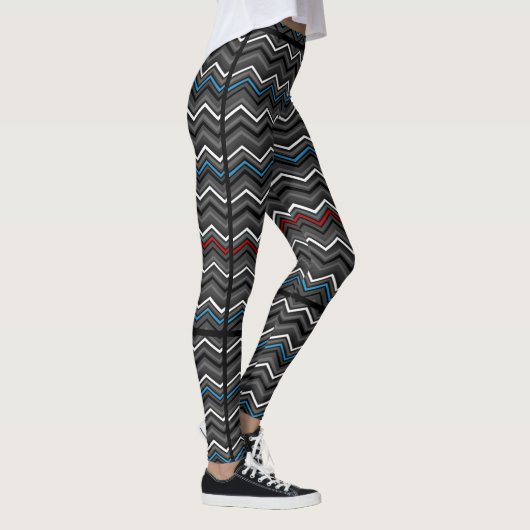 Blau/Rot Zig Zag mit schwarzem Striping..Diabetes Leggings (Rechts)