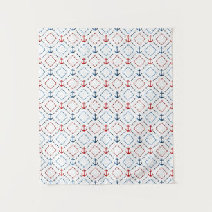 Blau, Rote Anker, Marine Wandteppich