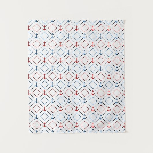 Blau, Rote Anker, Marine Wandteppich (Vorderseite)