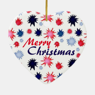 Blau-rote Farbklecks-Weihnachten Keramik Ornament