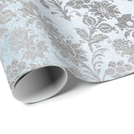 Blau-Royal-Silber-Floral-Pulver Rose Geschenkpapier (Rolleneckpunkt)