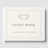 Blau & Salbei gestreifte Monogramm-Hochzeit Gästebuch (Vorderseite)