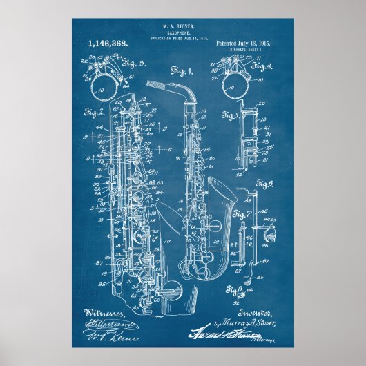 Blau | Saxophon - Patent Poster (Vorne)