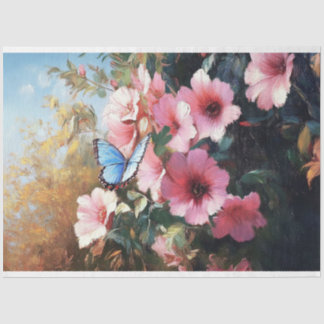 Blau-Schmetterling-Rosa-Blume Malerei Decoupage Seidenpapier