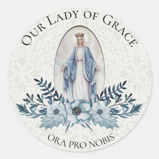 Blau |Schrift | Jungfrau Mary | Spitze Runder Aufkleber (Vorderseite)