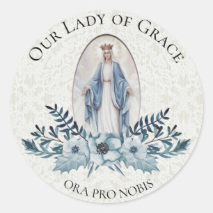 Blau  Schrift   Jungfrau Mary   Spitze Runder Aufkleber