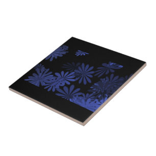 Blau-Schwarz-Blume-Design Fliese