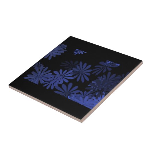 Blau-Schwarz-Blume-Design Fliese (Seite)