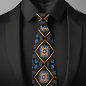Blau Schwarz Bronze Diamantmuster Krawatte