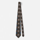 Blau Schwarz Bronze Diamantmuster Krawatte (Vorderseite)