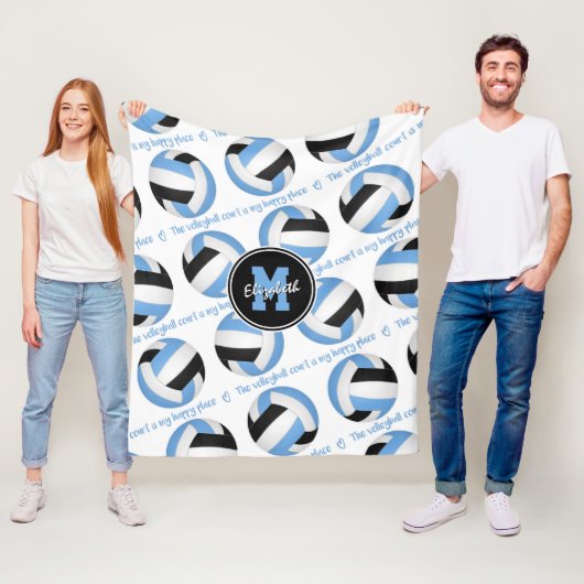 Blau Schwarz Der Volleyballplatz ist mein glücklic Fleecedecke (Beispiel)