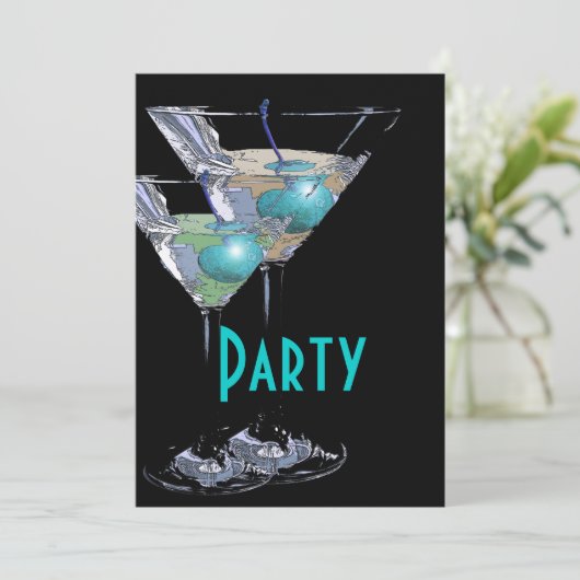 Blau Schwarz elegantes formales Party Einladung (Stehend Vorderseite)