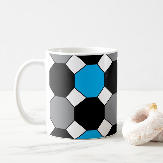 Blau Schwarz Grau Geometrisch Kaffeetasse (Mit Donut)