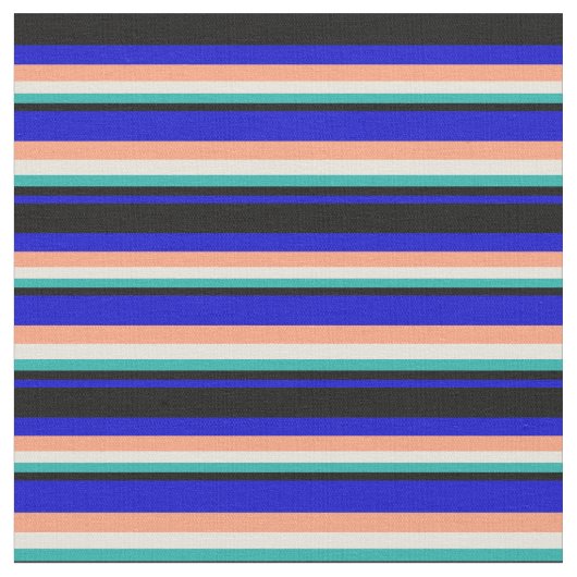Blau, Schwarz, Grün, Beige und Lachs Stoff (Nahaufnahme)