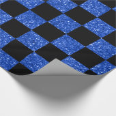 Blau-schwarz-kariertes Muster in Glitzer Geschenkpapier (Ecke)