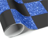 Blau-schwarz-kariertes Muster in Glitzer Geschenkpapier (Rolleneckpunkt)