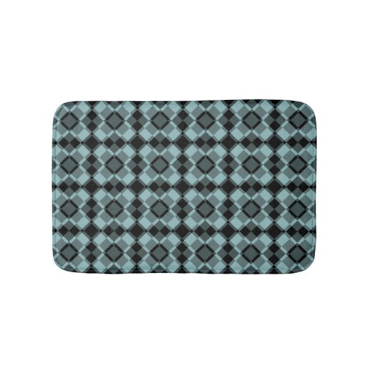 Blau Schwarz Karo-Argyle-Muster Badematte (Vorderseite)