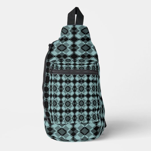 Blau Schwarz Karo-Argyle-Muster Crossbody Bag (Vorderseite)