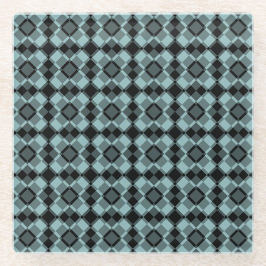 Blau Schwarz Karo Argyle Muster Glasuntersetzer (Vorderseite)