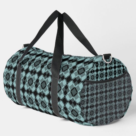 Blau Schwarz Karo Argyle-Muster groß Duffle Bag (Rechte Ecke)