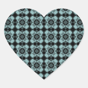 Blau Schwarz Karo Argyle-Muster Herz-Aufkleber