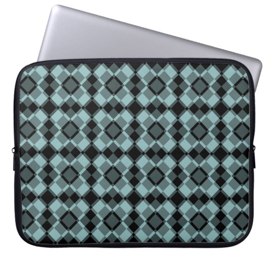 Blau Schwarz Karo-Argyle-Muster Laptopschutzhülle (Vorderseite)