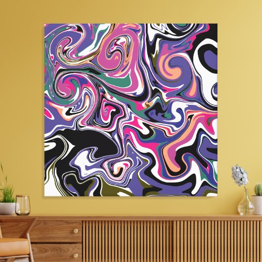 Blau, Schwarz, Korallen, weiße Wirbel, Marmor wie  Leinwanddruck (Insitu (Wohnzimmer))