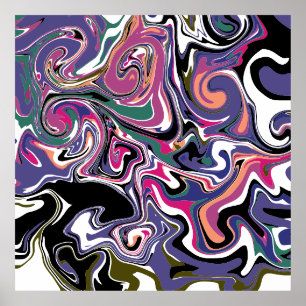 Blau, Schwarz, Korallen, weiße Wirbel, Marmor wie  Poster