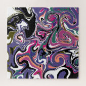 Blau, Schwarz, Korallen, weiße Wirbel, Marmor wie  Puzzle (Horizontal)