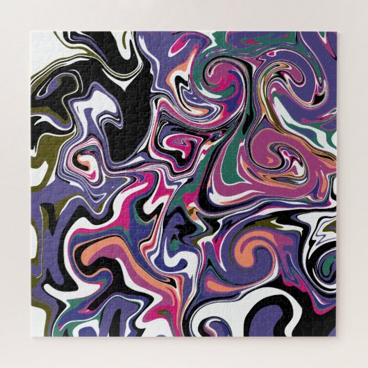 Blau, Schwarz, Korallen, weiße Wirbel, Marmor wie Puzzle (Horizontal)