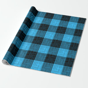 Blau Schwarz Kreuzschraffur Büffel Karo Geschenkpapier