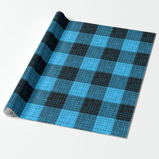 Blau Schwarz Kreuzschraffur Büffel Karo Geschenkpapier (Ungerollt)