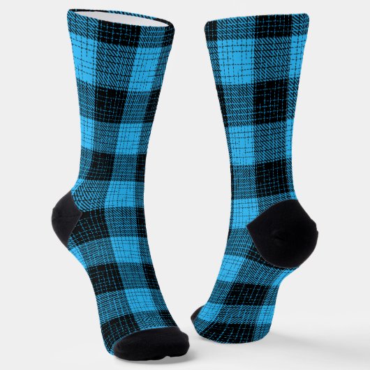 Blau Schwarz Kreuzschraffur Büffel Karo Socken (Gewinkelt)