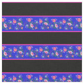 Blau/Schwarz, rosa Button Streifen, Folkloreblüte Stoff (Nahaufnahme)