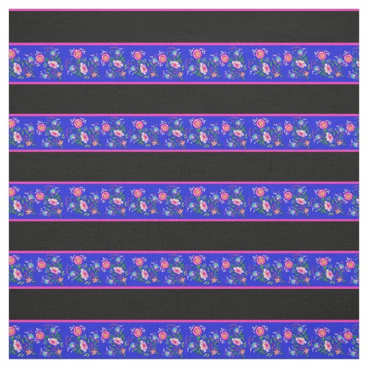 Blau/Schwarz, rosa Button Streifen, Folkloreblüte Stoff (Muster)