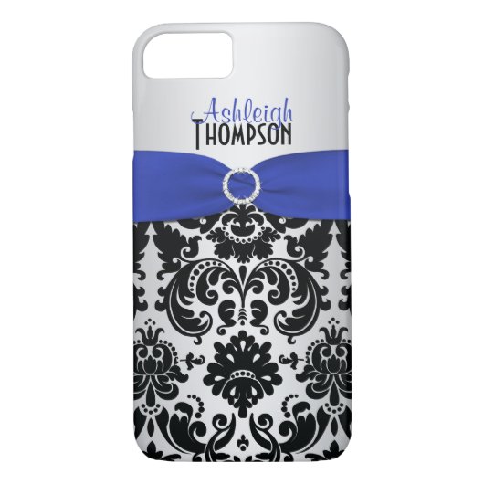 Blau, Schwarz, Silver Damask iPhone 7 Fall Case-Mate iPhone Hülle (Rückseite)
