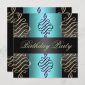 Blau/Schwarz Swirl Elegantes Design Geburtstag ein Einladung (Vorne/Hinten)