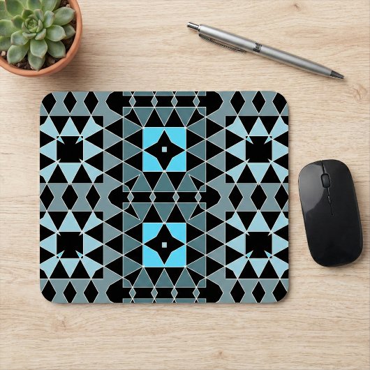 Blau & Schwarz Trendy Op Art Geometric Muster Mousepad