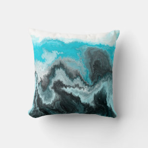 Blau, Schwarz und Grau-Marmor Fluid Art Kissen