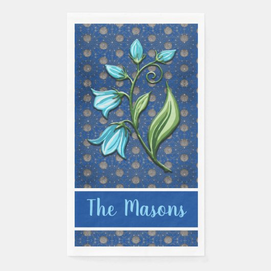 Blau, Schwarz und Grau Polka Dots Blumen Serviette (Vorderseite)