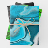 Blau, Schwarz und Grüne Marmorflüssigkeit Kunst Geschenkpapier Set (Beispiel)