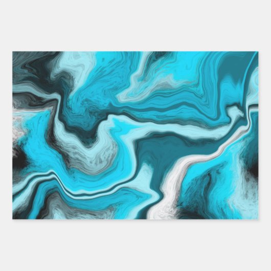 Blau, Schwarz und Grüne Marmorflüssigkeit Kunst Geschenkpapier Set (Vorderseite)