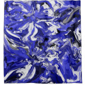 Blau, Schwarz und Weiß Abstrakt Duschvorhang (Vorderseite)