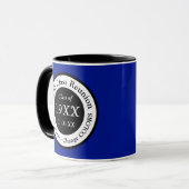 Blau, Schwarz und Weiß, Class-Wiedersehen-Tasse Tasse (Vorderseite Links)
