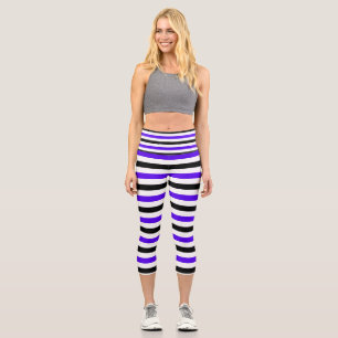 Blau Schwarz und weiß gestreift Capri Leggings