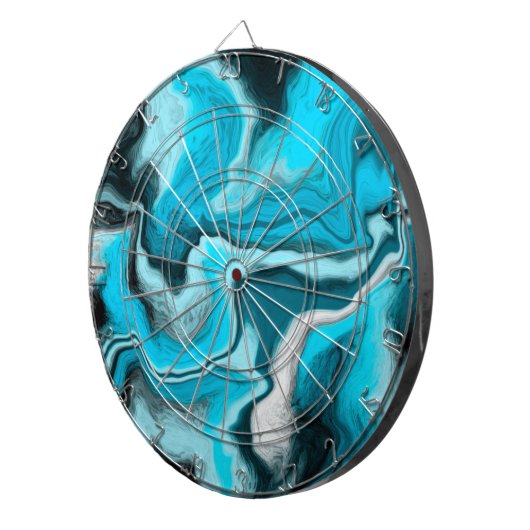 Blau, Schwarz und Weiß-Marmor-Fluid Art Dartscheibe (Vorderseite rechts)