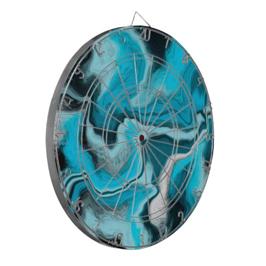 Blau, Schwarz und Weiß-Marmor-Fluid Art Dartscheibe (Vorderseite Links)